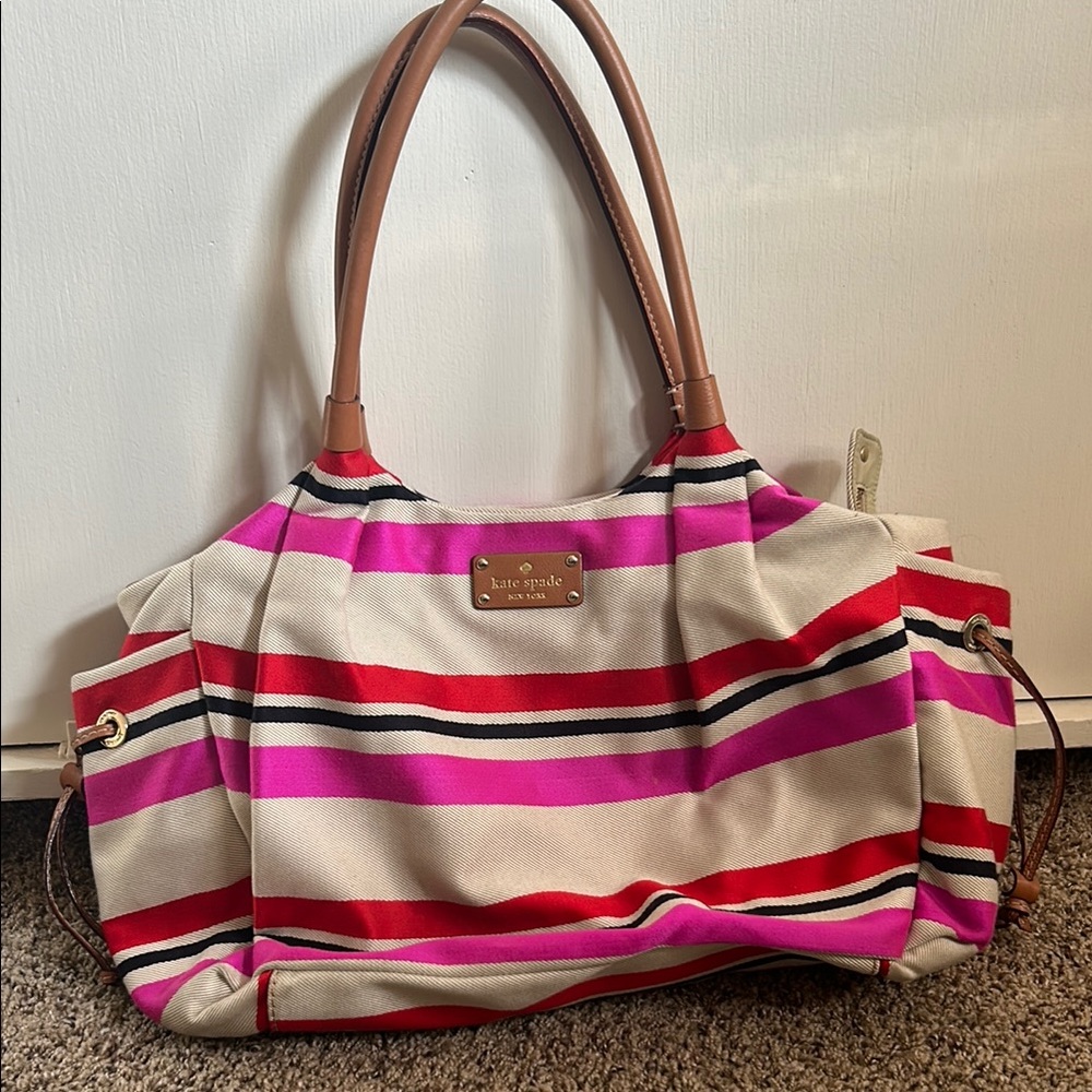 Kate Spade Red and Pink Striped Tote